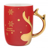Altom Design Porcelánový vianočný hrnček – červený hrnček so zlatým uchom v tvare parohu 400 ml