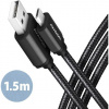 AXAGON BUMM-AM15AB, HQ kabel Micro USB USB-A, 1.5m, USB 2.0, 2.4A, ALU, oplet, černý