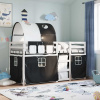 Dětská patrová postel se závěsy bílá a černá 90x200 cm borovice Černý 3284021