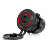 Vodotesná nabíjačka s ČERVENÝM LED podsvietením 2xUSB C 12/24V AMiO-04223