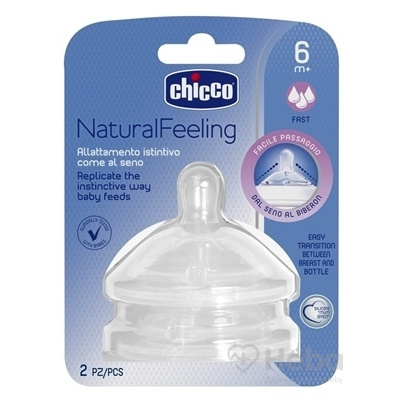 CHICCO Cumlík na fľašu Natural Feeling silikón rýchly prietok 6m+ 2 ks
