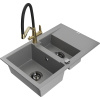 Mexen Gaspar žulový drez 1,5-komorový s odkvapkávačom a kuchynskou batériou Duo, sivý - 6507-71-671701-57-B