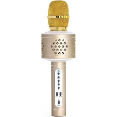 Mikrofón karaoke Bluetooth zlatý na batérie s USB káblom