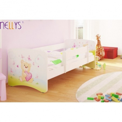 NELLYS Detská posteľ s bariérkou Nico - Míša srdiečko / biela - 160x80 cm