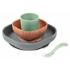 Jedálenská súprava Silicone Meal Set Beaba Mineral zo silikónu 4 dielna sivo-oranžovo-zelená od 4 mes