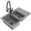 Mexen Gaspar granitový drez 1,5-komorový s odkvapom a kuchynskou batériou Duo, sivý - 6507-71-671701-70-B