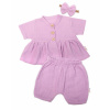 Baby Nellys 3-dielna mušelínová súpravička, tunika/blúzka, kraťasky, čelenka, lila 86 (12-18m)