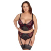 Cottelli Curves Longline Bra & Suspender Thong 2-Tone Lace Set 2214474 Black