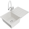 Mexen Bruno, 1-komorový granitový drez 795x495x200 mm a drezová batéria Duo, biela, 6513-20-671701-02