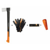 Set FISKARS sekera X32 + klin + ostrič + rukavice 4ks