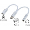 PremiumCord Převodník USB-C na audio konektor jack 3,5mm female + USB typ C konektor pro nabíjení ku31zvuk02