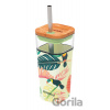 Sklenený cestovný hrnček so slamkou Liquid Cube Tropical Toucans 540 ml - Quokka