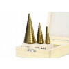 Sada titánových stupňových vrtákov HSS 4 – 12 mm, 4 – 20 mm, 4 – 32 mm – MAR-POL M22321