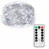 SPRINGOS LED reťaz Nano - 10m, 100LED, 8 funkcií, ovládač, 3xAA, IP44, studená biela