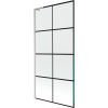 Mexen Next L, 1-krídlová vaňová zástena 90 x 150 cm, 6mm číre sklo-čierny vzor, 6mm číre sklo, profil brúsená oceľ, 895-090-000-03-77-97