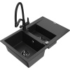 Mexen Gaspar žulový drez 1,5-komorový s odkvapkávačom a kuchynskou batériou Duo, čierny/strieborný - 6507-73-671701-70-B