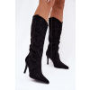 Dámske čižmy na podpätku z eko semišu čierna | biela 39 Boto 5905677762686