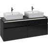VILLEROY & BOCH Legato závesná skrinka pod dve umývadlá na dosku, 4 zásuvky, s LED osvetlením, 1400 x 500 x 550 mm, Black Matt Lacquer, B669L0PD