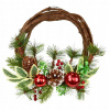 Prútený veniec s červenými guľôčkami a cestmínom Ø25 cm