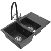 Mexen Gaspar granitový drez 1,5-komorový s odkvapkávačom a kuchynskou batériou Duo, čierny škvrnitý - 6507-76-671701-07