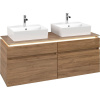 VILLEROY & BOCH Legato závesná skrinka pod dve umývadlá na dosku, 4 zásuvky, s LED osvetlením, 1400 x 500 x 550 mm, Oak Kansas, B669L0RH