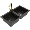 Mexen Mario žulový dvojkomorový drez s kuchynskou batériou Rita, čierny/zlatý metalik - 6504-75-670300-50-B