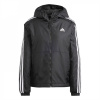 adidas 3 Stripe Essential Hooded Jacket Womens Black/White L (16-18)