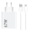Xiaomi MDY-14-EW USB-A 67W Cestovná nabíjačka + USB-C 6A dátový kábel White (Bulk balenie)