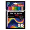 Fixy so štetcovým hrotom pre rôzne šírky čiar STABILO PEN 68 brush - ARTY, sada 18 ks
