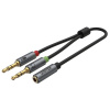 UNITEK Káblová redukcia 1x JACK 3,5mm samica / 2x JACK 3,5mm samec, 0.2m