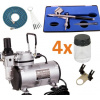 Set od Lorny: Kompresor a pištoľ BD-130+hadica+Stojan+kefky, trysky, 4 fľaštičky (AirBrush BD130+ Kompresor - Hadica 3 m)