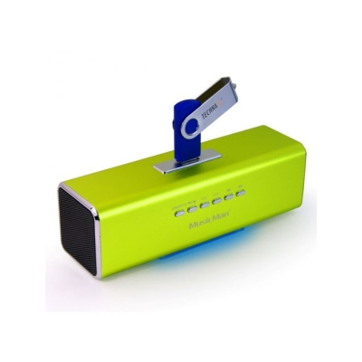 Technaxx přenosný stereo reproduktor MusicMan, baterie 600 mAh, FM-Radio, USB, zelený