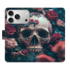 Flip pouzdro iSaprio - Apple iPhone 17 Pro - Skull in Roses 02 s kapsičkami na karty (Flipové knížkové pouzdro, obal, kryt iSaprio s přihrádkami na karty a motivem)