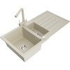 Mexen Andres žulový drez 1,5-komorový s odkvapkávačom a kuchynskou batériou Duero, béžový - 6515-69-671600-69