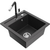 Mexen Vito žulový drez 1-komorový s kuchynskou batériou Flora, čierny škvrnitý - 6503-76-670401-07