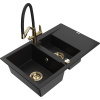 Mexen Gaspar žulový kuchynský drez 1,5-komorový s odkvapkávačom a kuchynskou batériou Duo, čierny - 6507-77-671701-57-G