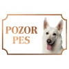 Biely švajčiarsky ovčiak - Kovová tabuľka POZOR PES