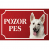 Biely švajčiarsky ovčiak - Kovová tabuľka POZOR PES