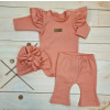 Kazum Body s volánikmi, legíny do zvonu a čiapočka, 3D, bavlna, marhuľová, 56 (1-2m)