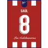 Superfutbal Maketa dresu Atlético Madrid, červená / biela Rozmer: A4, Meno a číslo: Saúl 8