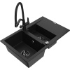 Mexen Gaspar granitový drez 1,5-komorový s odkvapkávačom a kuchynskou batériou Duo, čierny - 6507-77-671701-70-B