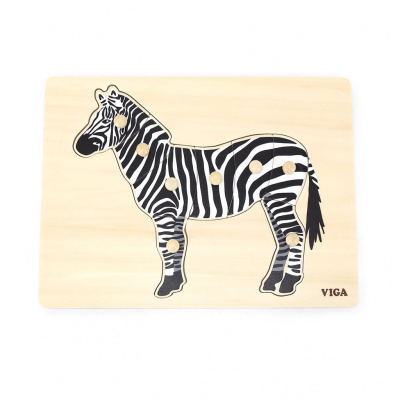Detské drevené puzzle s úchytmi Montessori Viga Zebra Farba: Čierna