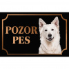 Biely švajčiarsky ovčiak - Kovová tabuľka POZOR PES