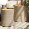 Záhradné bočné stolíky s drevenou doskou 2 ks béžové polyratan-ForU-366290