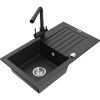 Mexen Pablo, granitový drez 752x436x161 mm, 1-komorový a čierna batéria Duero, čierna - zlatá metalíza, 6510-75-671600-70