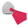 New Baby Dojčenská čiapočka s šatkou na krk Missy sivo-červená