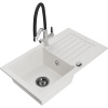 Mexen Pablo žulový drez s 1 komorou s odkvapkávačom a kuchynskou batériou Duo, biely - 6510-20-671701-07-B