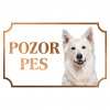 Biely švajčiarsky ovčiak - Kovová tabuľka POZOR PES
