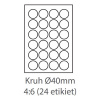 etikety samolepiace KRUH-40mm univerzálne biele 24ks/A4 (100 listov A4/bal.)