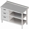 Přístěnný stůl, blok tří zásuvek po levé straně a dvě police 1100x600x850 mm | STALGAST, 980406110 inox